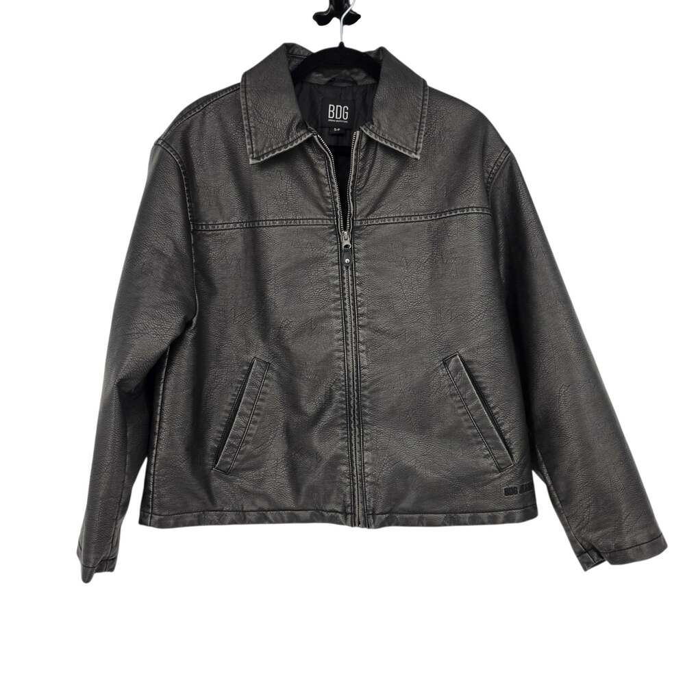 NWOT BDG Urban Outfitters Black Dex Detroit Faux Leather Workwear Zip Jacket S
